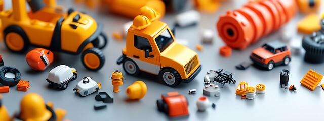 Poster - A detailed infographic using miniature construction vehicles and equipment to visually represent and compare the frequencies of different types of accidents that can occur in a workplace setting