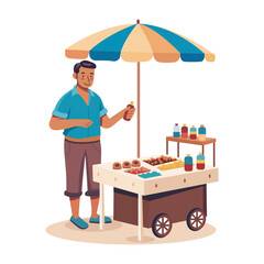 Canvas Print - a character standing on street vendor illustration in flat style