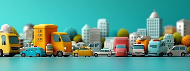 Poster - A 3D rendered infographic depicting the frequencies and statistics of different types of transportation accidents within an urban cityscape
