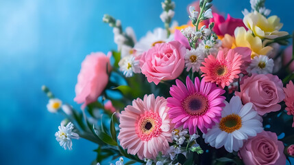 Wall Mural - bouquet of flowers on a blue background