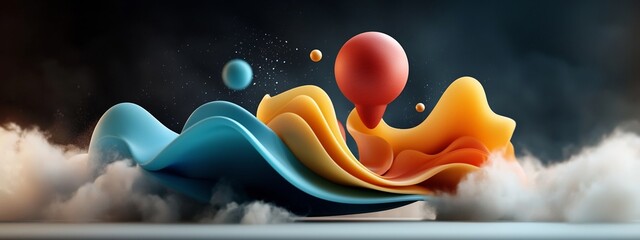 Poster - Mesmerizing 3D rendered animation showcasing a wave packet undergoing diffraction and spreading into an array of vibrant flowing frequencies  The dynamic