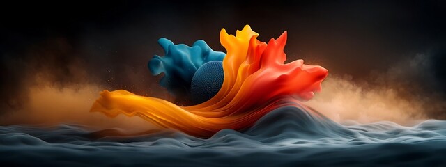Poster - Mesmerizing 3D rendered animation showcasing a wave packet interacting with an obstacle and diffracting into different frequencies unleashing a vibrant display of energy color and movement