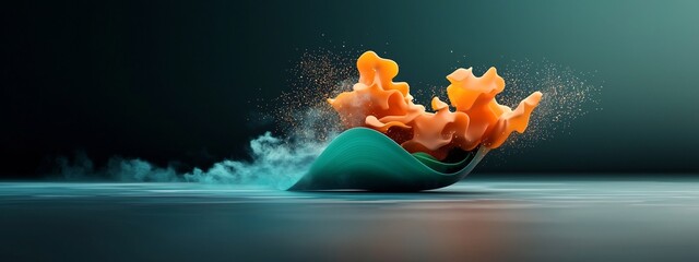 Poster - Captivating 3D Animation of a Wave Packet Undergoing Diffraction and Spreading into Diverse Frequencies Showcasing Fluid Dynamics Motion and Vibrant Colors in an Representation