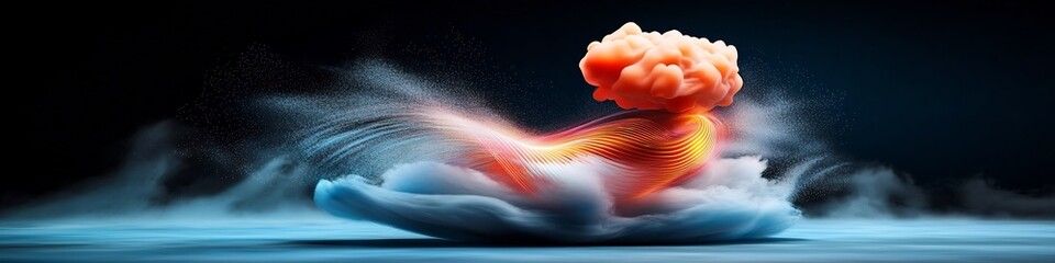 Poster - Mesmerizing 3D Rendered Animation Depicting the Interference of a Wave Packet Resulting in the Formation of Distinct Beats at Varying Frequencies  The Fluid