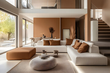 Canvas Print - Modern interior design with Pantone 2025 Colour of the Year Mocha Mousse