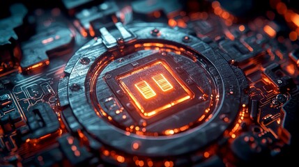 Poster - Close-up of Futuristic Circuit Board: Cyberpunk Tech Art