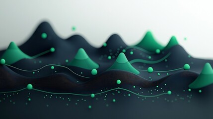 Leinwandbilder - Mesmerizing Abstract Mountainous Landscape with Dynamic Wave Pattern of Green Dots and Lines