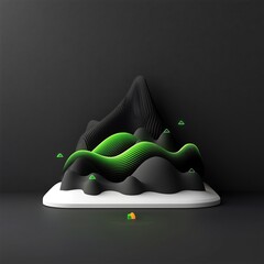Poster - Transcendent Geometric Landscape with Luminous Shapes and Dynamic Wave Patterns