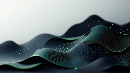 Leinwandbilder - Captivating Abstract Mountainous Formations with Dynamic Green Wave Pattern on Dark Background