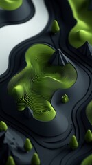 Poster - Enigmatic Abstract Digital Landscape with Radiant Green Linear Elements and Mesmerizing Wave like Textures