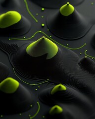 Poster - Enigmatic 3D of Oscillating Green Formations on Dark Spatial Terrain