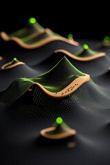 Poster - Eerie Fractal Topography   Fluorescent Green Digital Art Landscape with Glowing Shapes