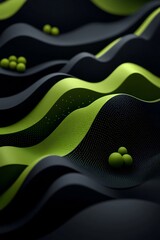 Poster - Pulsating Green Waves Against Foreboding Black Backdrop in Minimalist 3D Render
