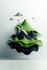 Poster - Foreboding Shadowy Geometric Compositions Sculpting Mountainous Silhouettes in Cinematic 3D Visualization