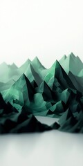 Poster - moody geometric mountain silhouettes with shimmering green compositions on cinematic 3d visualizatio