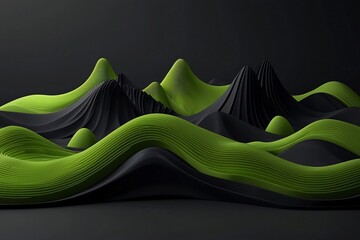 Leinwandbilder - Abstract Dreamscape With Somber Backdrop and Radiant Green Mountain Waves