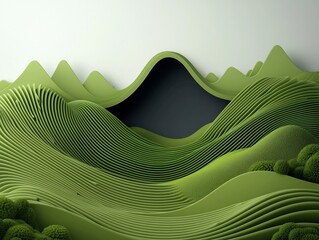 Poster - Transcendent Minimalist Landscape Composition with Radiant Green Linear Structures and Foreboding Dark Void