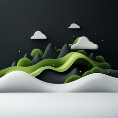 Poster - Mesmerizing Geometric Landscape Brooding Backdrop Embellished with Luminous Green Shapes