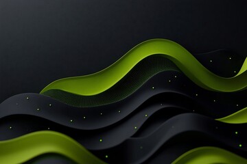 Poster - Moody Green Pulsating Lines Contoured Hillscape on Dark Backdrop