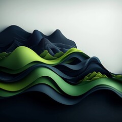 Poster - Mystical Abstract Landscape with Dark Brooding Mountains and Shimmering Green Polygonal Shapes