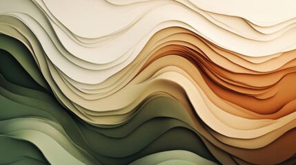 Poster - Abstract Earth Tones: Layered Waves of Brown, Beige, and Green Hues