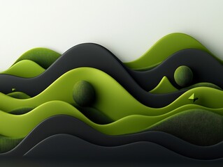 Poster - Surreal and Undulating 3D Landscape with Geometric Green Waves on Smooth White Backdrop