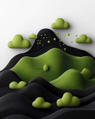 Poster - Enigmatic Monochrome Landscape With Oscillating Green Formations