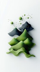 Poster - Enigmatic Shadowy Mountain Landscape with Shimmering Green Structures on Plain White Canvas