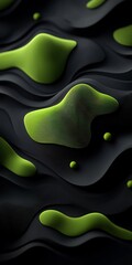 Poster - Ominous Black Undulating Terrain with Enigmatic Green Formations