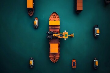 Poster - Aerial View of Efficient Maritime Commerce in Harbor with Cargo Vessels and Containers