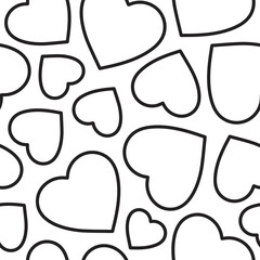 Poster - Minimalistic romantic seamless pattern of  black linear hearts on a white background. Trendy vector illustration in style retro