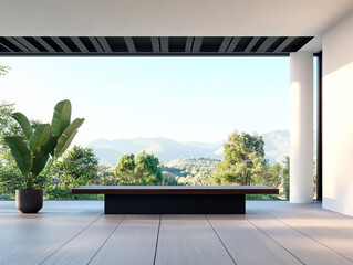 Wall Mural - Modern interior with minimalist design and breathtaking mountain view in daylight