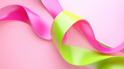 Fototapete - Abstract Swirling Ribbons: A Playful Composition of Pink and Lime Green