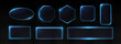 © klyaksun - Neon glass frames collection with glowing blue light edges and transparent surfaces. Various geometric shapes - oval, rectangle, circle, hexagon with translucent effect. Futuristic interface design.