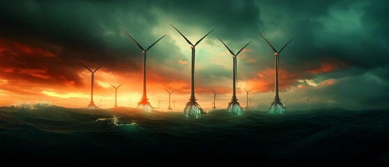 Poster - sprawling offshore renewable energy complex harnessing wind wave and tidal power for sustainable ele
