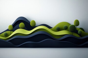 Poster - Captivating Geometric Landscape with Flowing Green Structures on Plain White Backdrop