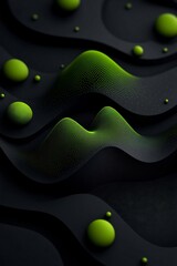 Poster - Foreboding Geometric Landscape with Pulsating Green Patterns on Dark 3D Render