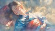 © FiDIO - Watercolor painting of a young woman in a yukata, exuding grace and elegance