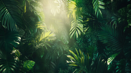 Wall Mural - Exploring lush greenery tropical forest nature photography sunlit canopy close-up serenity and biodiversity