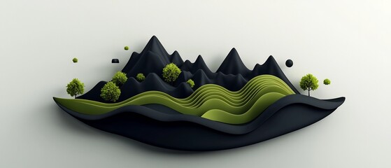 Poster - Otherworldly Geometric Abstract Landscape with Sweeping Mountain Silhouettes
