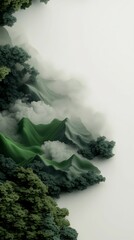 Poster - Moody Mountainous Landscape with Flowing Green Structures in Misty Backdrop