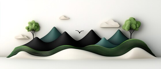 Poster - Captivating Geometric Landscape Ethereal Mountainscape with Mesmerizing Wave Textures
