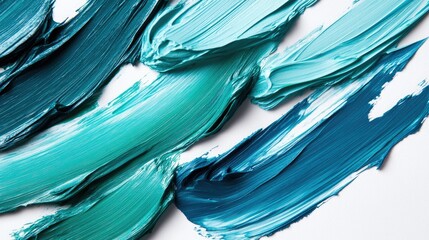 Poster - Vibrant Abstract Texture of Turquoise and Teal Paint Strokes on White Background for Artistic and Creative Projects