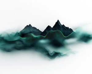 Leinwandbilder - Ominous Mountainous Silhouettes with Shimmering Green Compositions