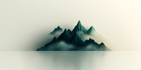Poster - Ethereal Geometric Mountain Silhouettes Sculpting Cinematic 3D Landscape Visualization