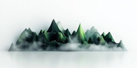 Poster - Moody Geometric Mountain Landscape in Cinematic 3D Visualization on Clean White Background