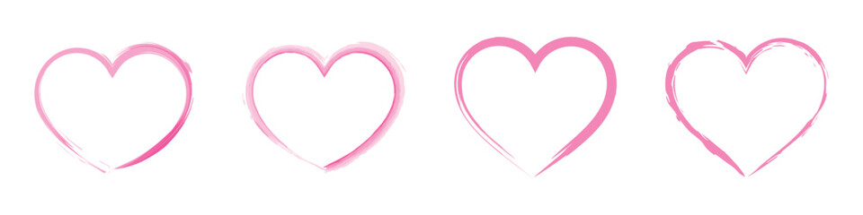 Wall Mural - brush painted pink heart set. hand drawn hearts. vector illustration on white background.