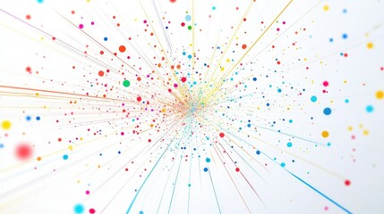 Poster - Colorful Abstract Particles Exploding from the Center of a White Background Creating a Dynamic and Energetic Visual Experience for Creative Projects