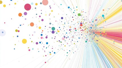 Poster - Vibrant Explosion of Colorful Circles and Lines Representing Dynamic Energy with a Bright White Background for Creative Concepts and Abstract Art