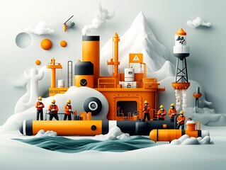 Poster - Offshore Facilities Optimization Technicians Meticulously Inspecting Advanced Offshore Drilling Rigs and Pipelines